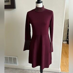 Elegant Mock Neck Dress with Studded Detail
